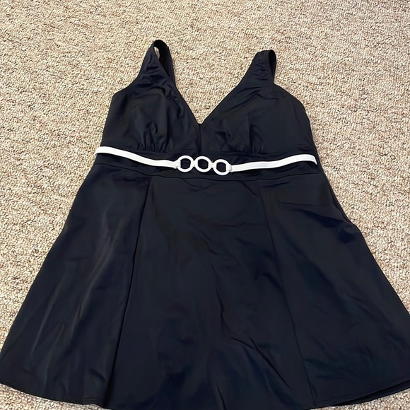 Always For Me Other - Always for me ring one piece swimsuit with skirt in black and white